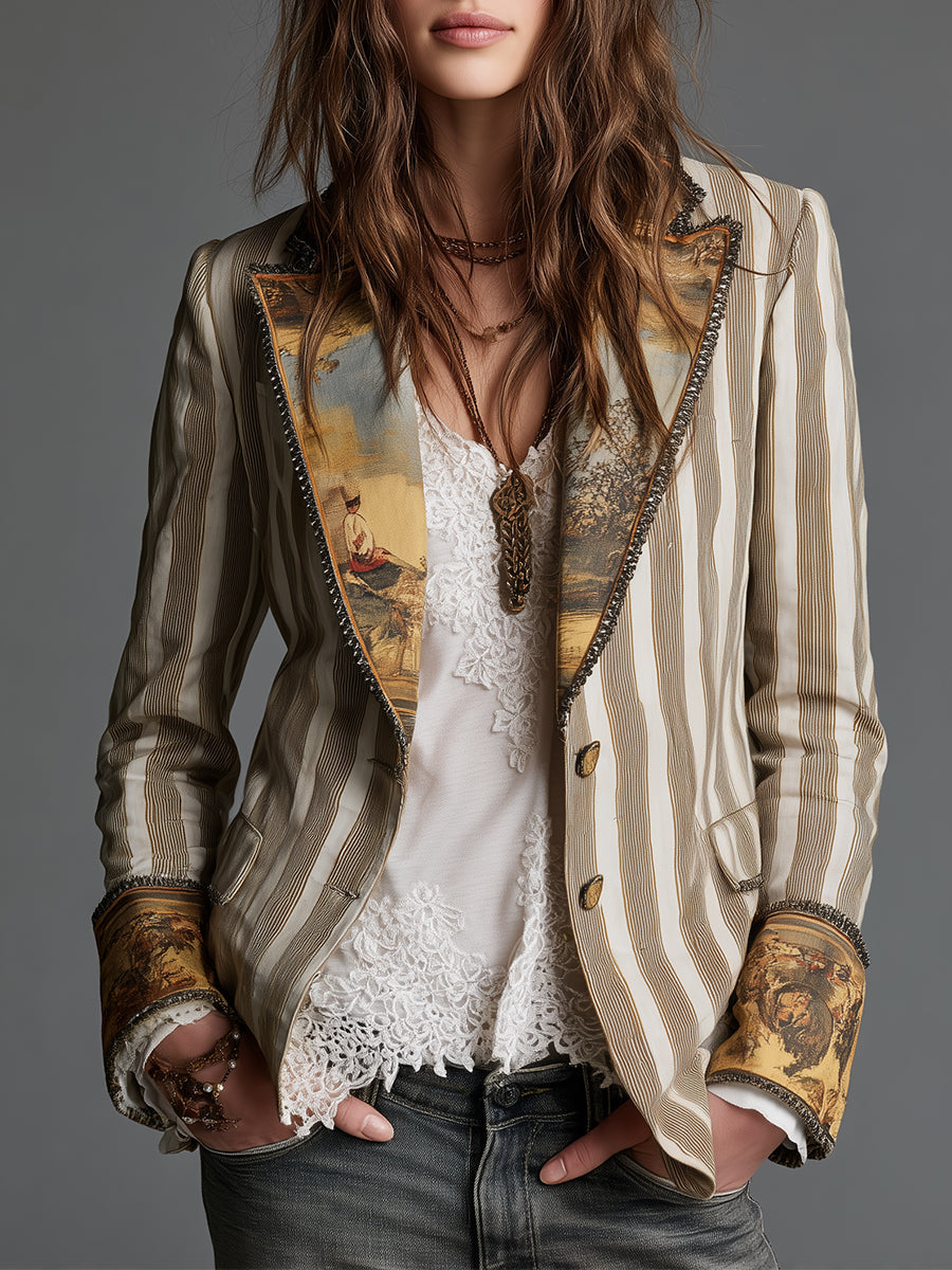 GISELLE | Blazer Bohemio de Rayas con Solapa