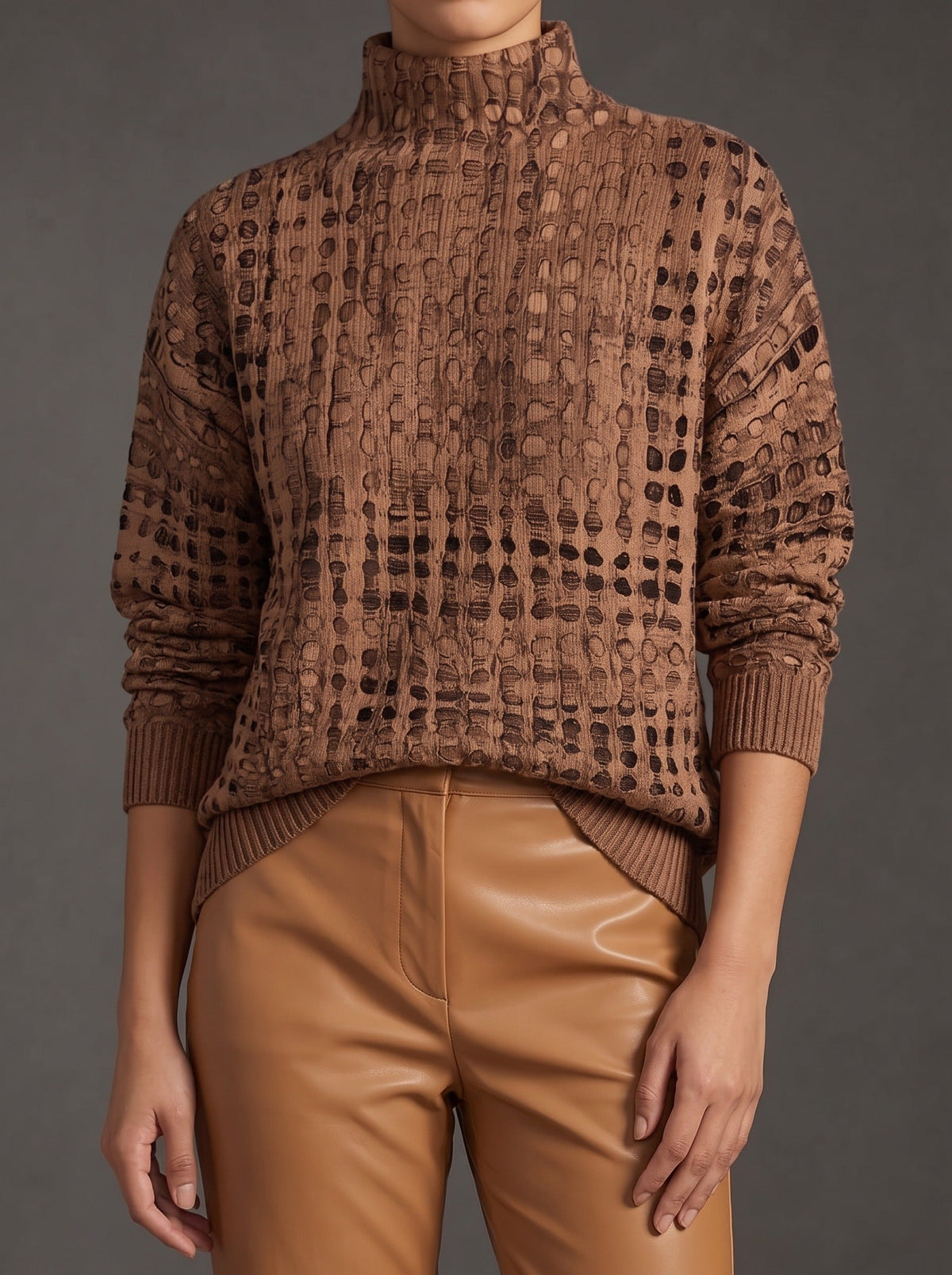 MARNIE | Jersey de Cuello Alto Rejilla Castaño