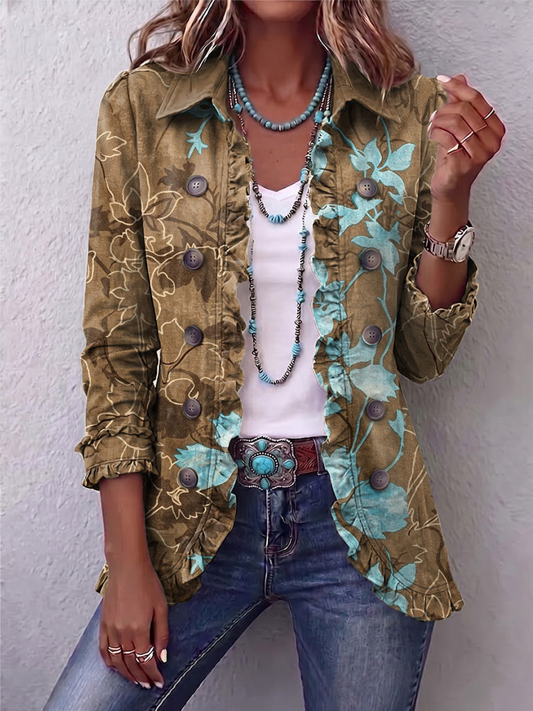SUNDARA | Chaqueta Boho Floral Degradado con Volantes