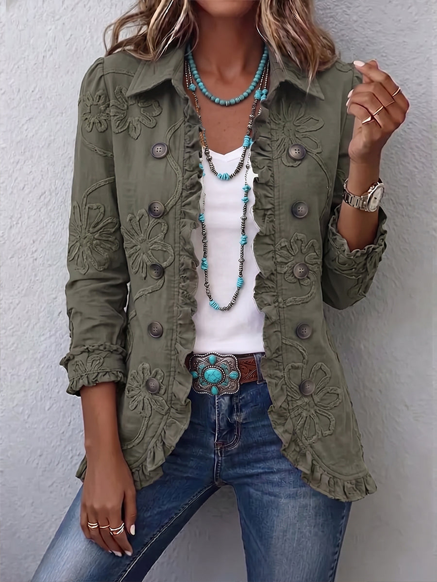 KAMBERLY | Chaqueta Boho-Chic Floral con Ribete Fruncido
