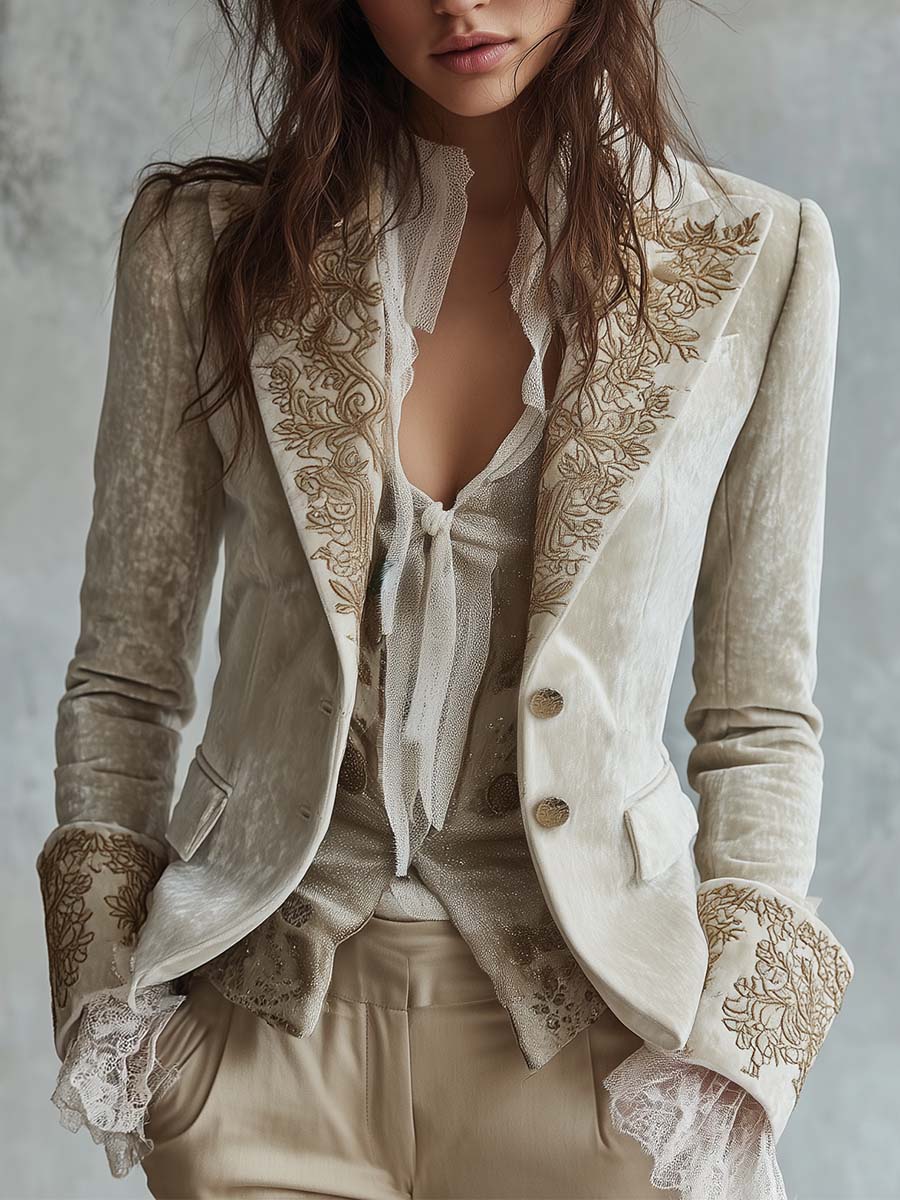 AUGUSTINE | Blazer Marfil Bordado de Corte Sastre