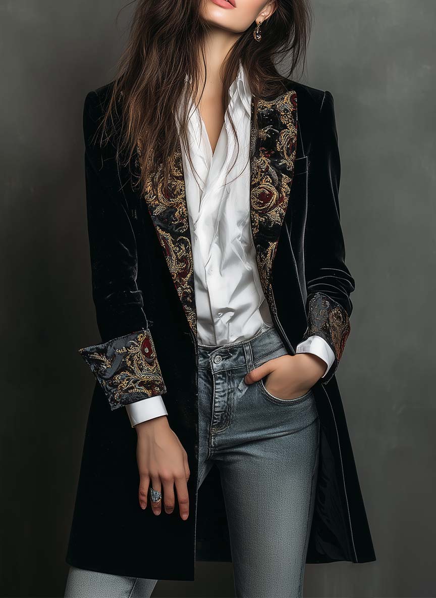 ROMANE | Blazer Barroco Negro Entallado