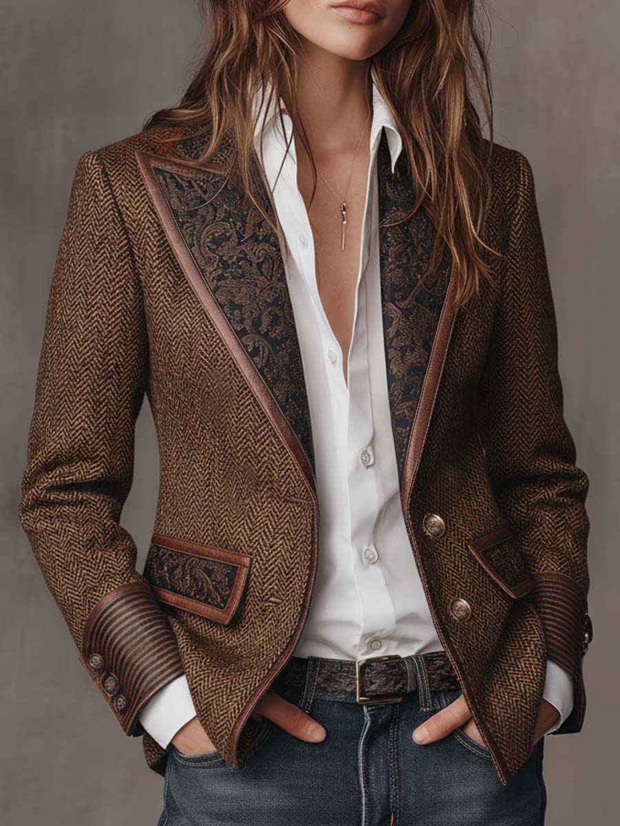 MARCELINE | Blazer de Espiga con Paneles Estampados