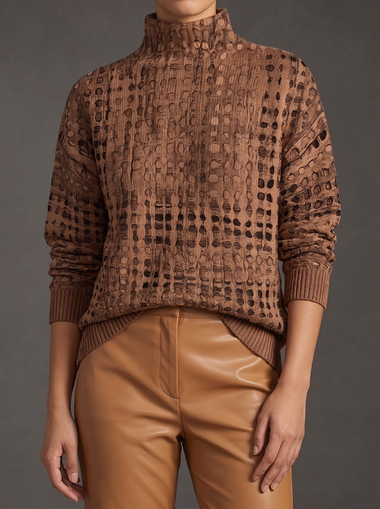 MARNIE | Jersey de Cuello Alto Rejilla Castaño