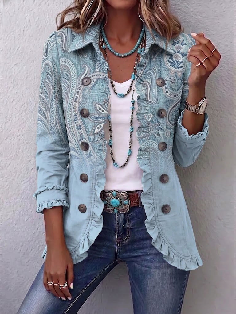 ESTRELLA | Chaqueta Vintage Estampado Cachemira con Volantes