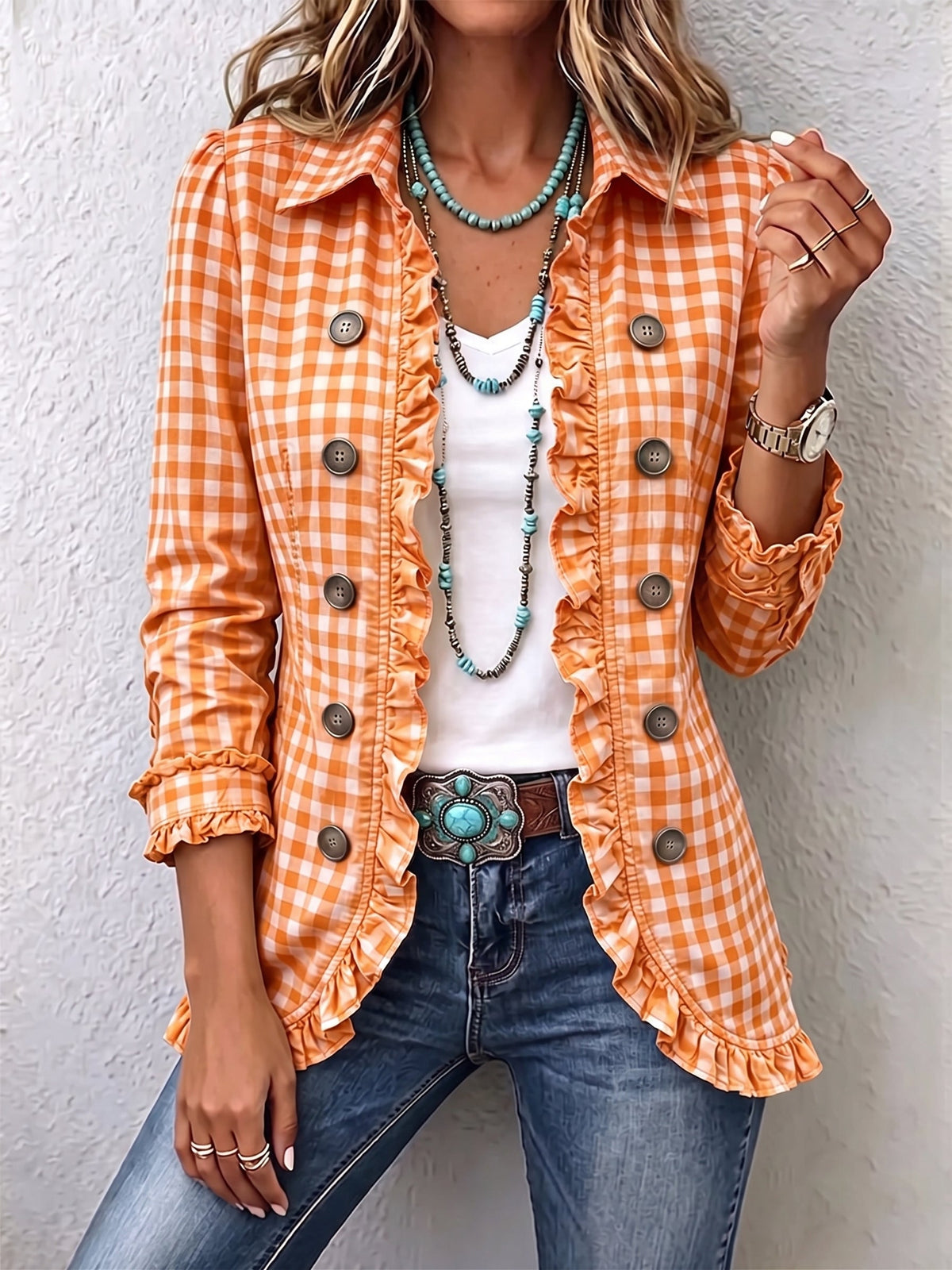 CHARLENE | Chaqueta Vichy con Botones y Volantes
