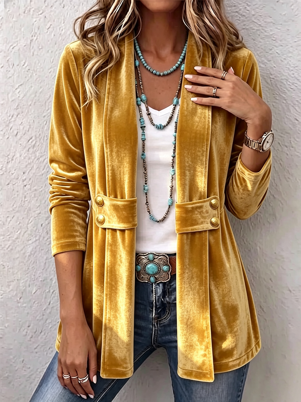 HOLLIWELL | Chaqueta Vintage Solapa Manga Larga Abierta