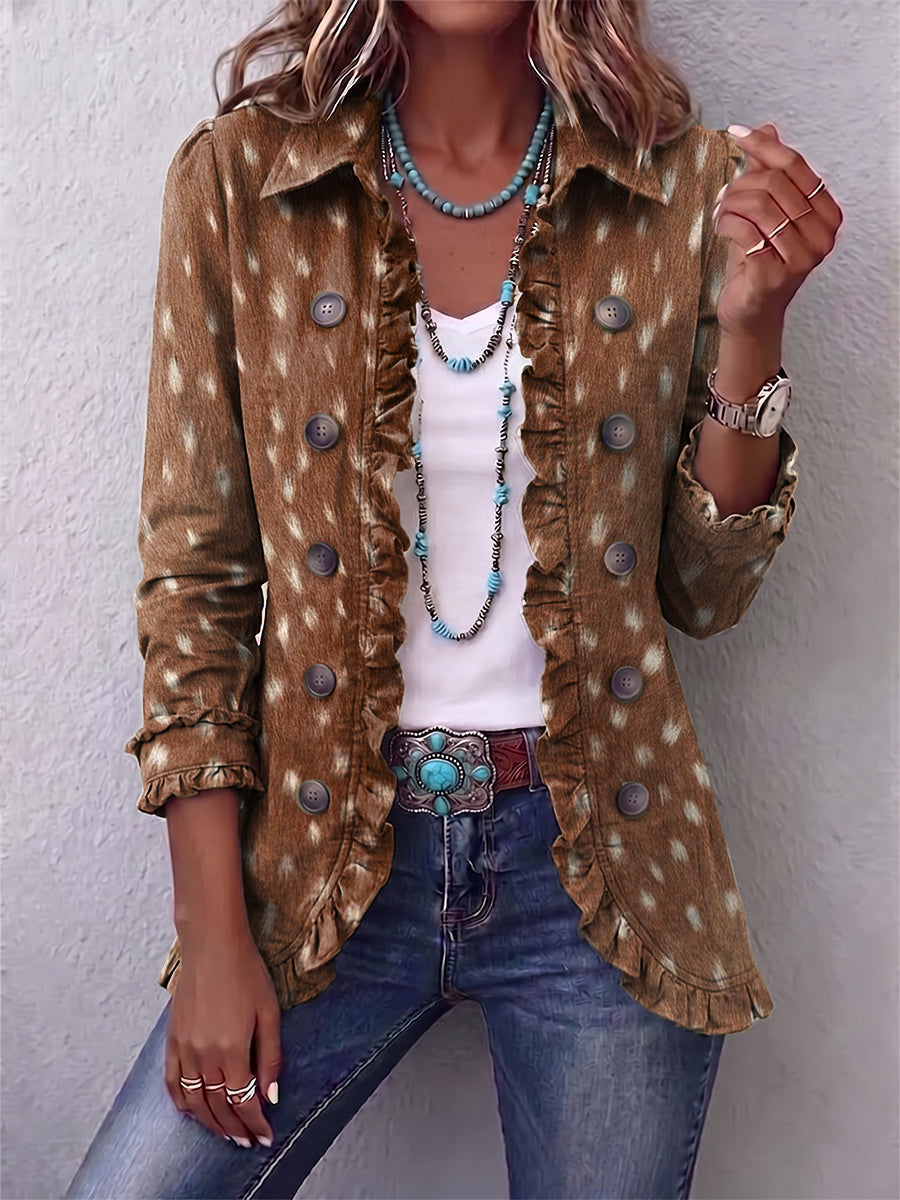 NOLINDA | Chaqueta Bohemia Estampado Animal con Volantes
