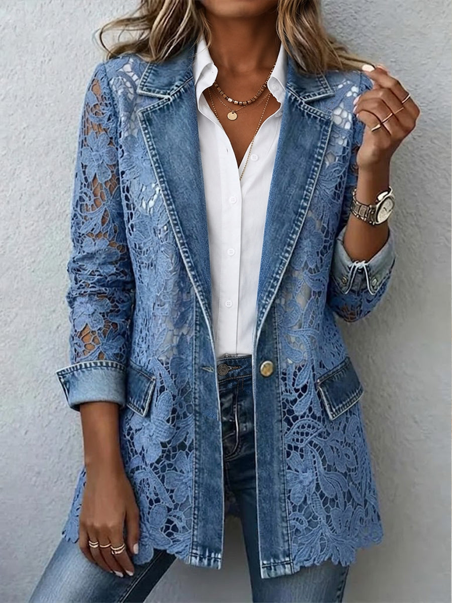 LACINDA | Chaqueta Blazer con Paneles de Encaje Floral