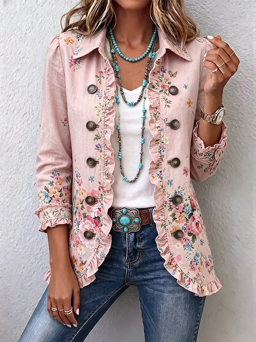 BETTANY | Chaqueta Floral con Botones y Volantes
