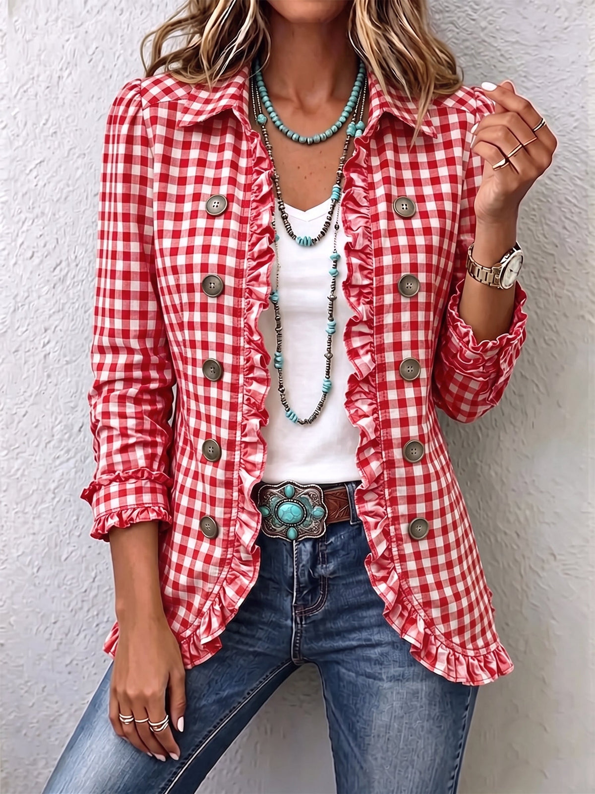 CHARLENE | Chaqueta Vichy con Botones y Volantes