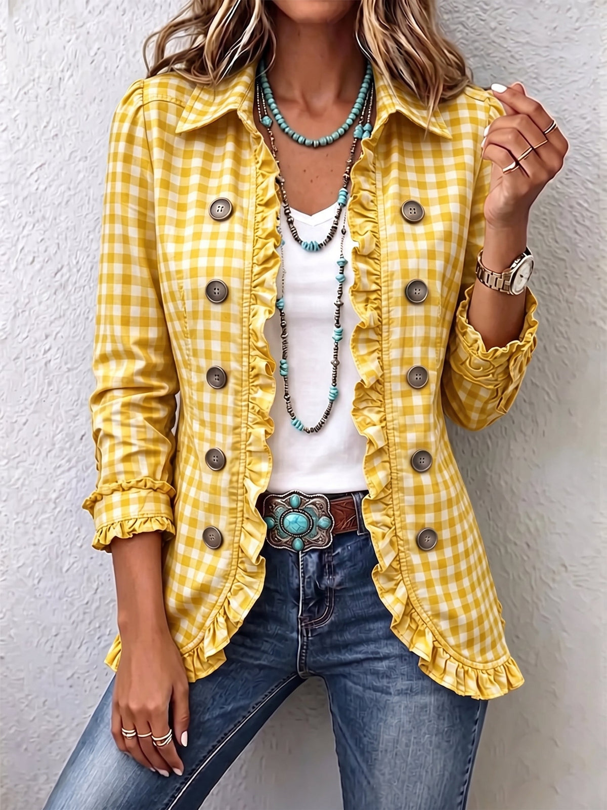 CHARLENE | Chaqueta Vichy con Botones y Volantes
