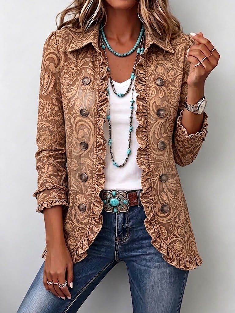 VYCLARA | Chaqueta Vintage Bohemia Floral con Volantes