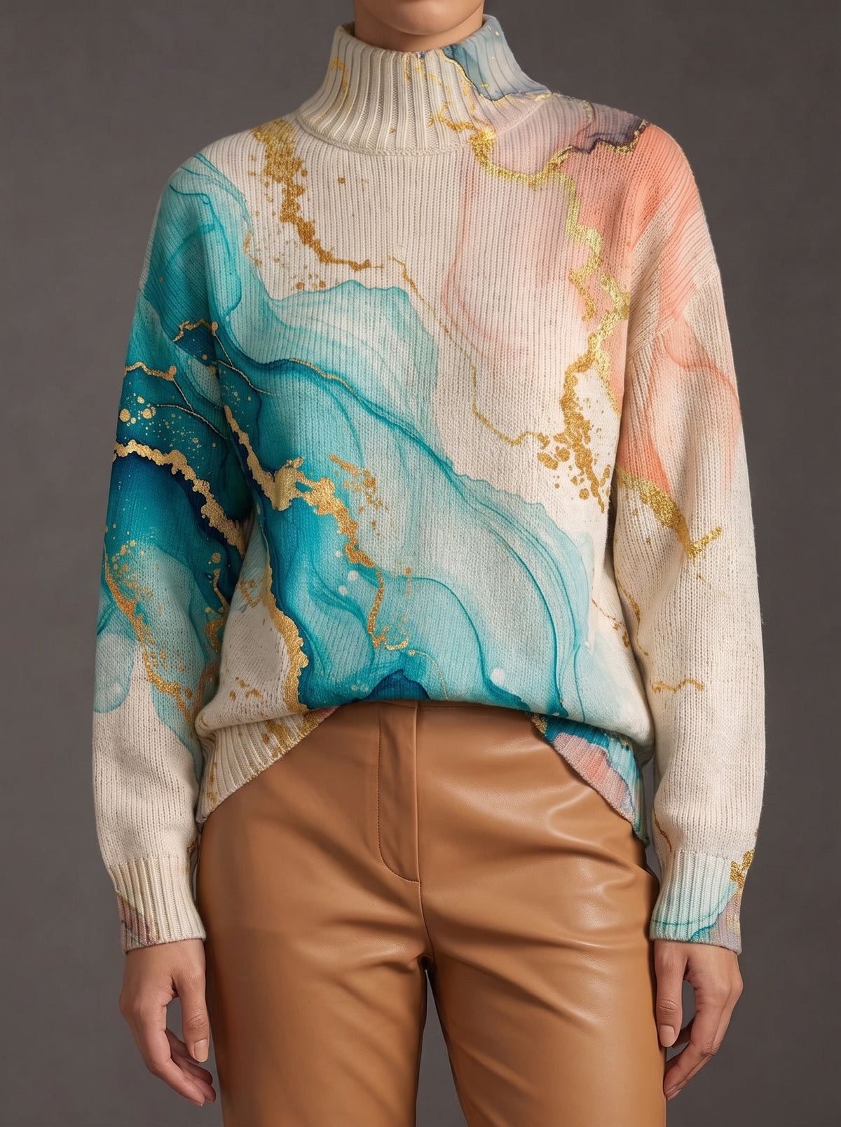 VERITY | Jersey de Cuello Alto Efecto Tinta Marmoleada
